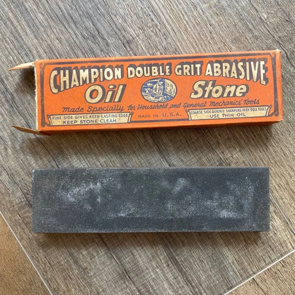 Vintage Champion Double Grit Abrasive Oil Stone Sharpening Tool Made in USA